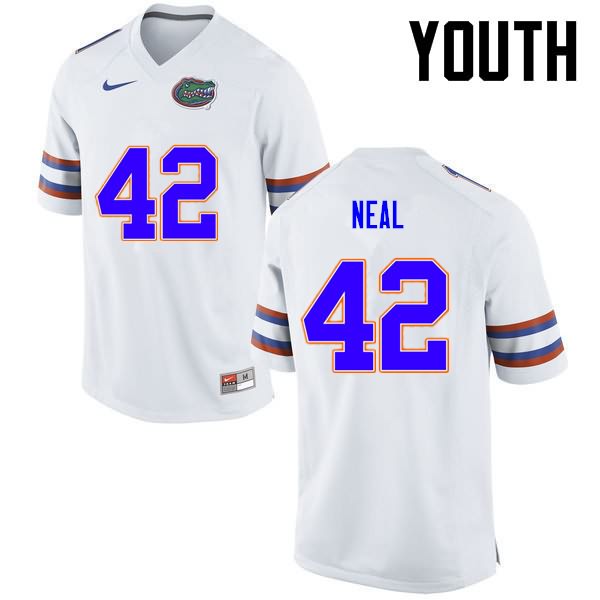 Youth NCAA Florida Gators Keanu Neal #42 Stitched Authentic Nike White College Football Jersey YZZ0665XY